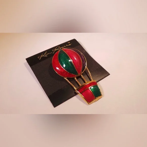 Kim Rogers Vintage Hot Air Balloon Gold Tone Brooch With Red, Purple, & Green. - Picture 8 of 11